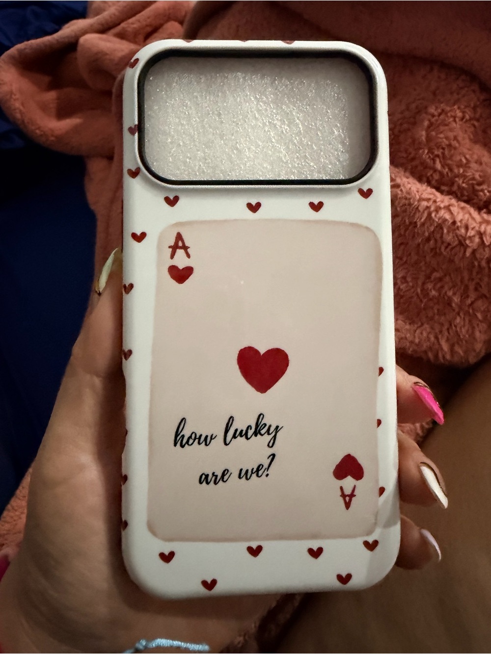 White & Red Ace of Hearts iPhone 17 pro max Case - "How Lucky Are We?"